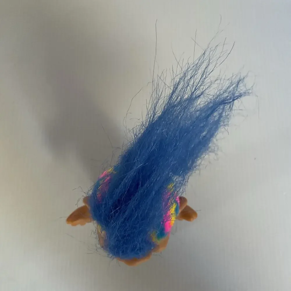 Vintage Russ Troll Doll Blue Hair Rainbow Sides Gold Shoes 1990s Collectible - Picture 7 of 9